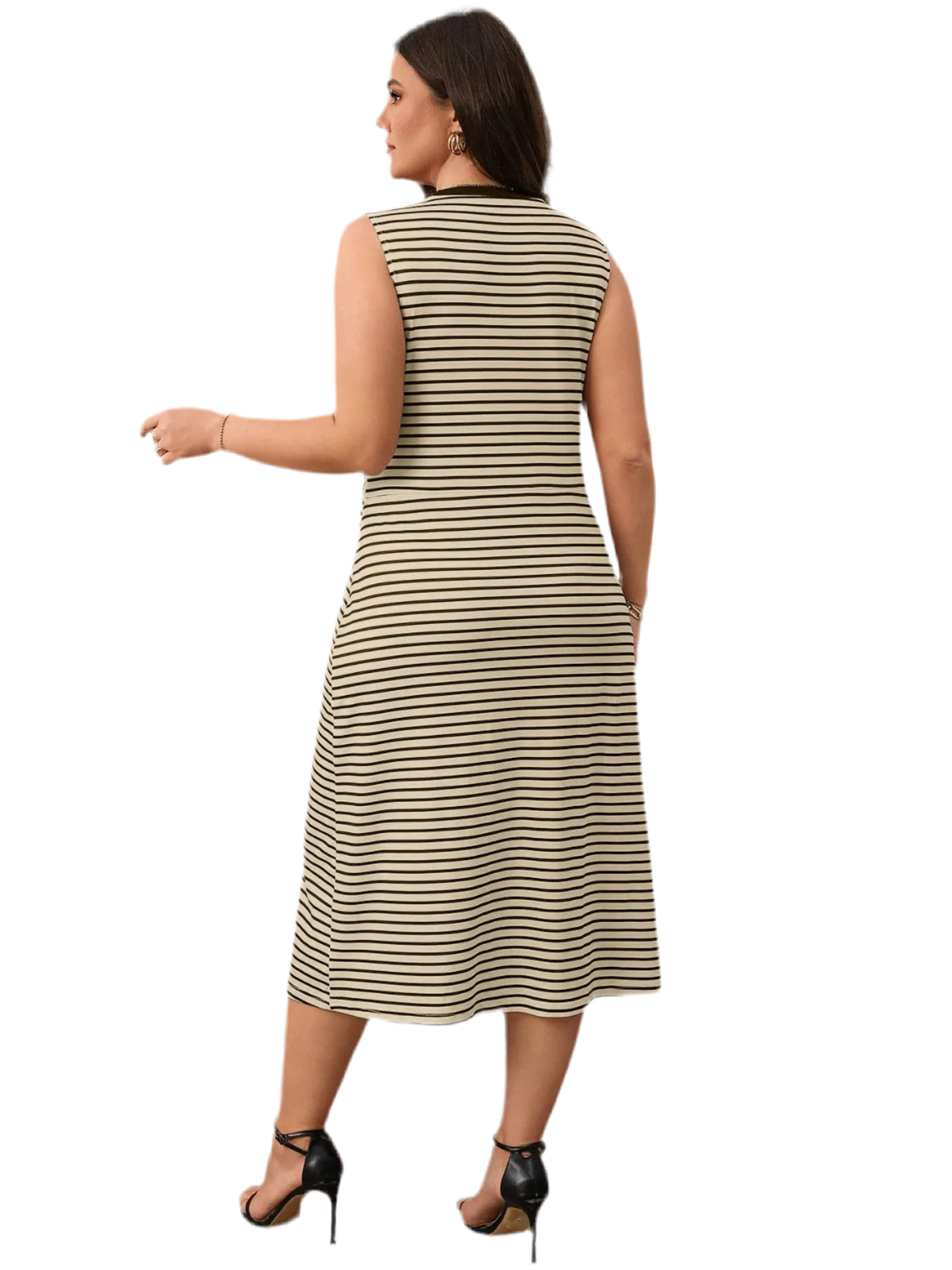 Striped Round Neck Sleeveless Midi Tank Dress