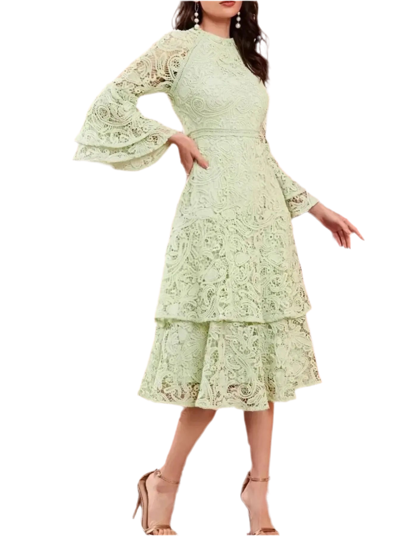 Lace Layered Flare Sleeve Dress