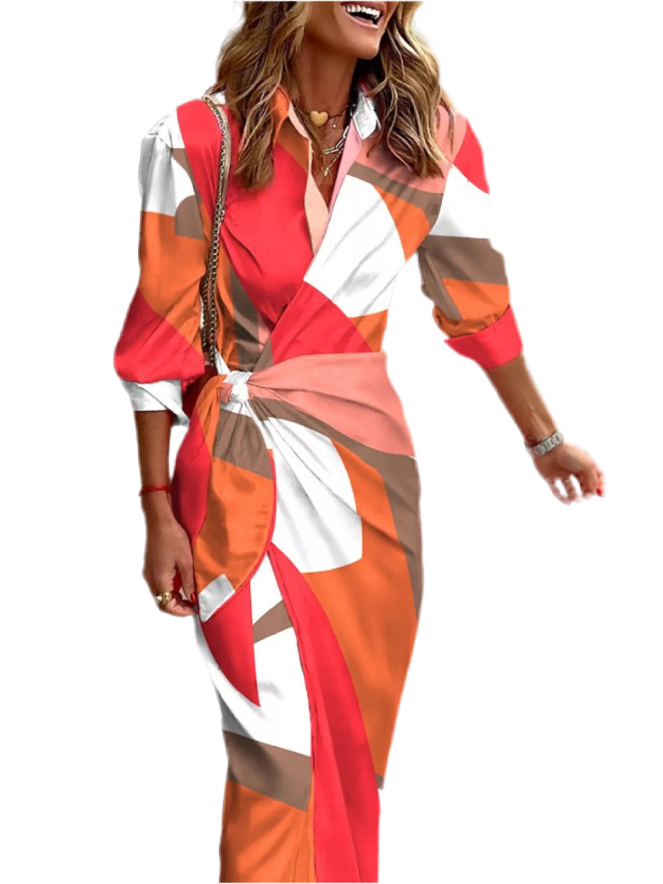 Printed Collared Neck Shirt Dress