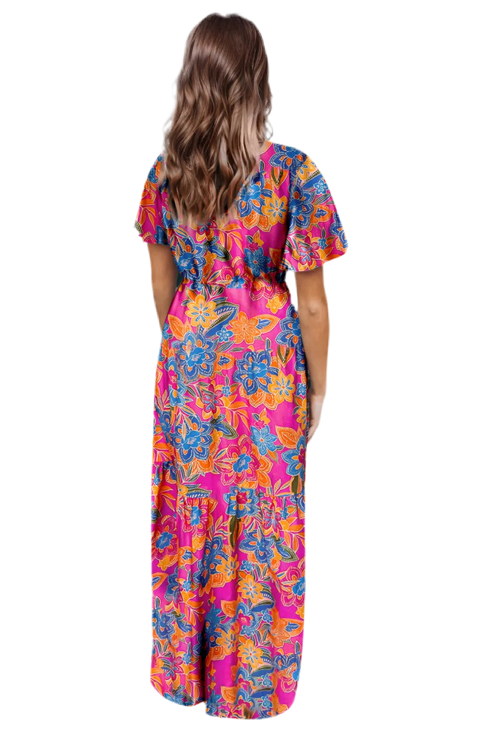Printed Surplice Short Sleeve Maxi Dress