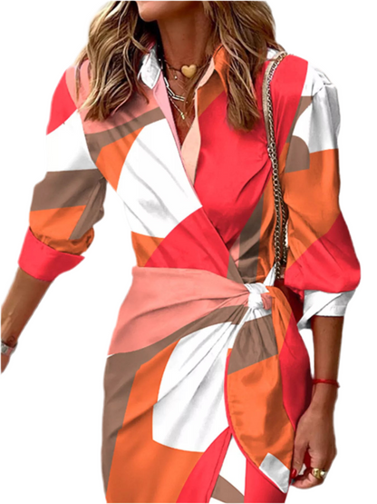 Printed Collared Neck Shirt Dress