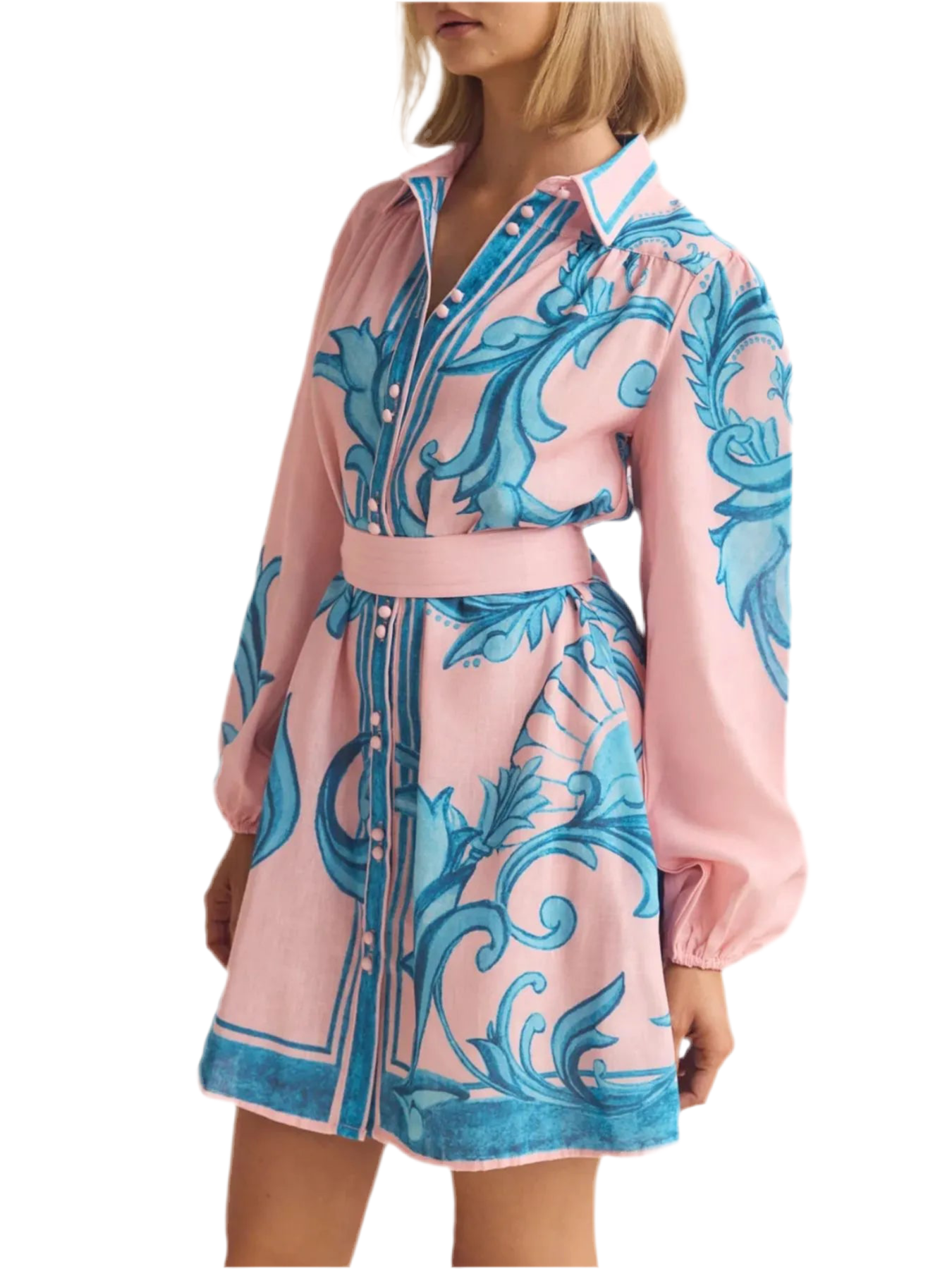 Printed Long Sleeve Shirt Dress