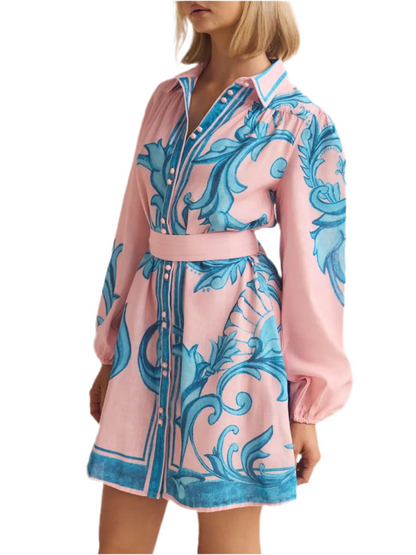 Printed Long Sleeve Shirt Dress
