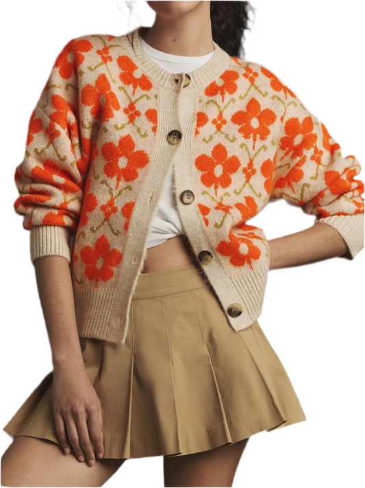 Flower Button Up Long Sleeve Cardigan