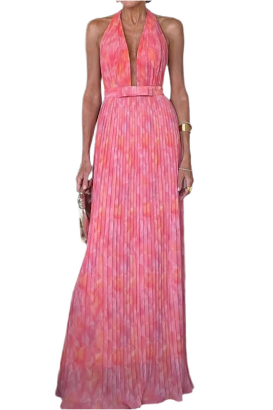 Halter Neck Pleated Maxi Dress