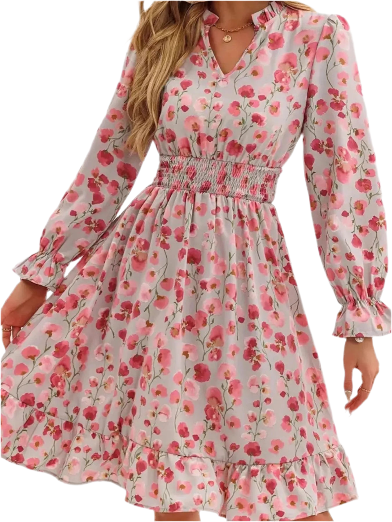 Floral Print Flounce Sleeve Ruffle Hem Dress