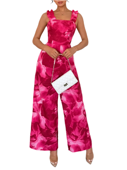 Floral Print Square Neck Wide Leg Jumpsuit