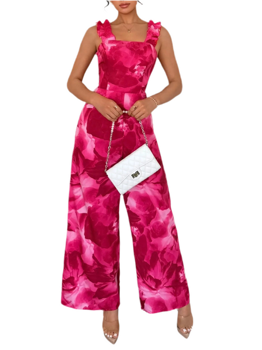 Floral Print Square Neck Wide Leg Jumpsuit