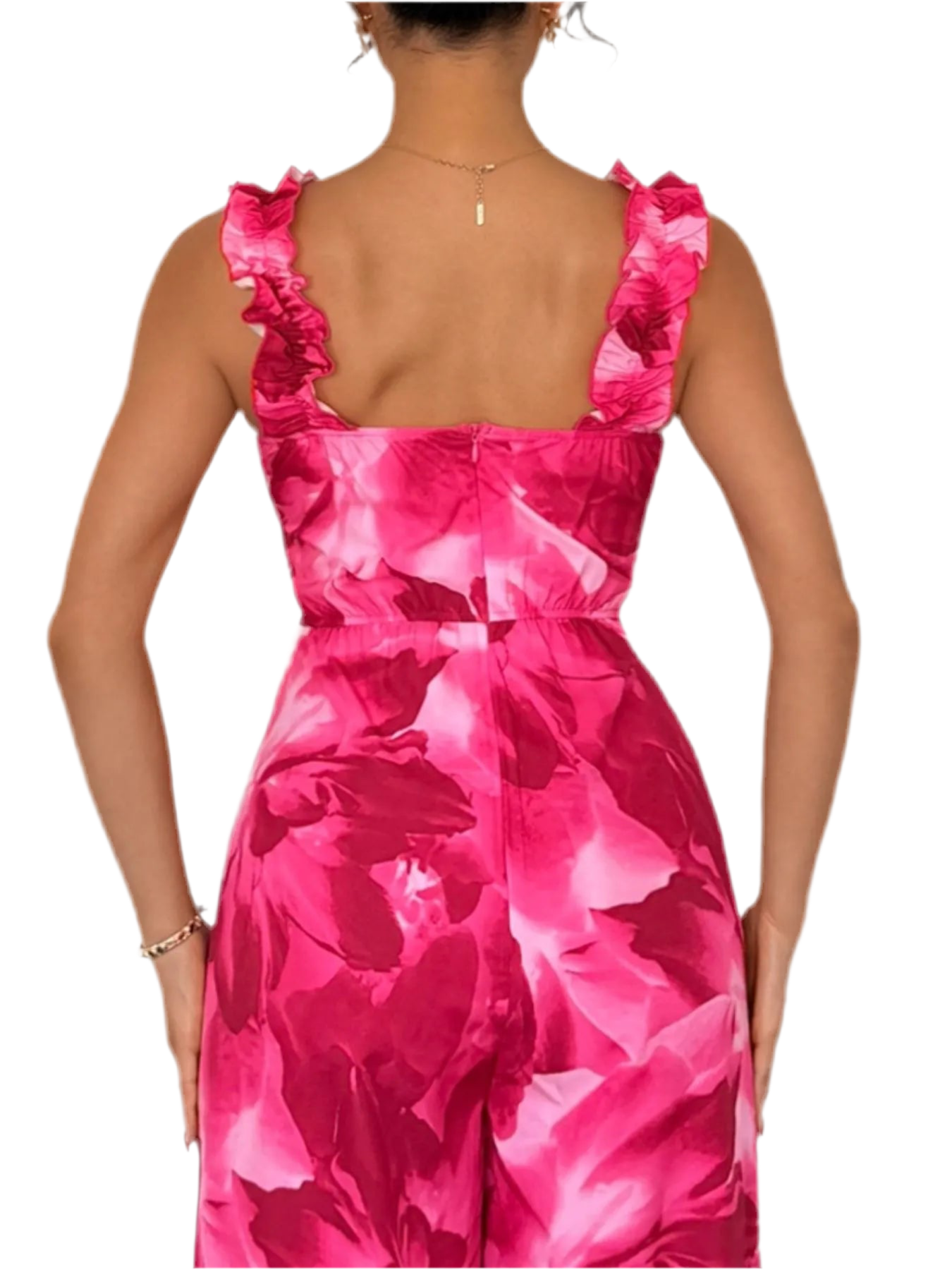 Floral Print Square Neck Wide Leg Jumpsuit