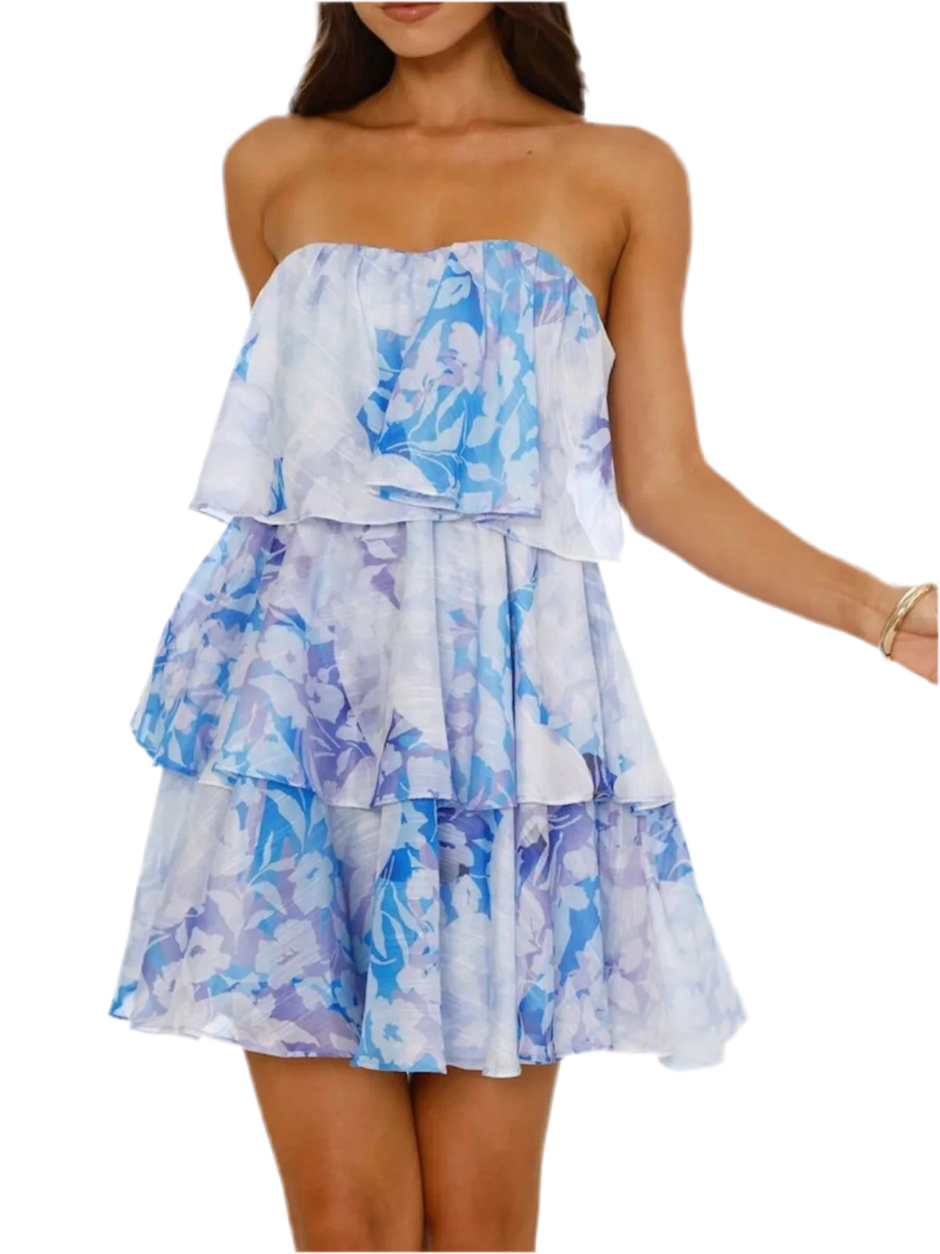 Printed Ruffled Layered Tube Dress