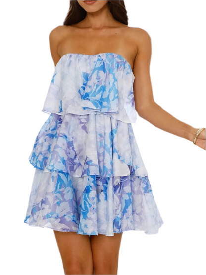 Printed Ruffled Layered Tube Dress