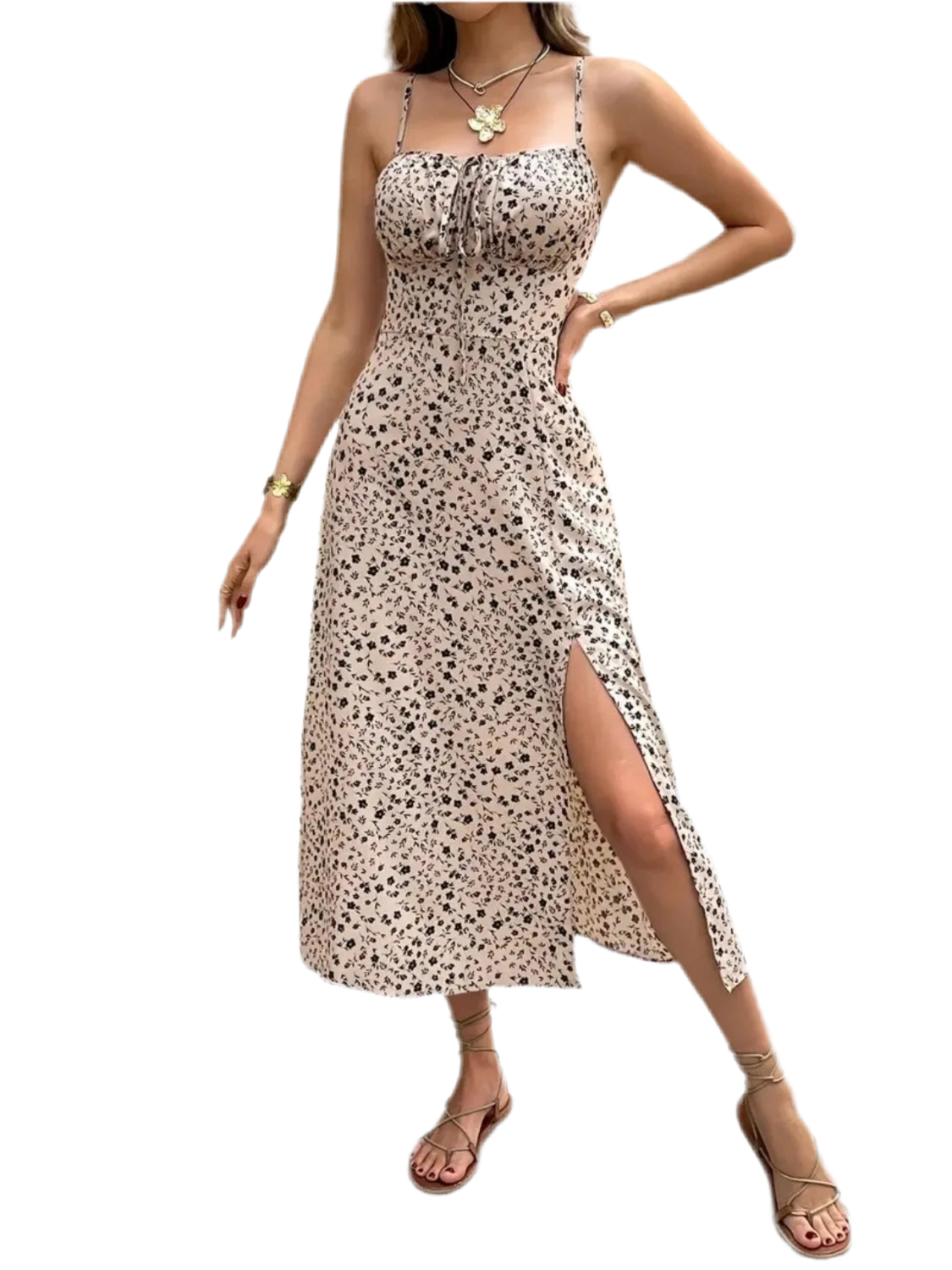 Slit Square Neck Midi Cami Dress