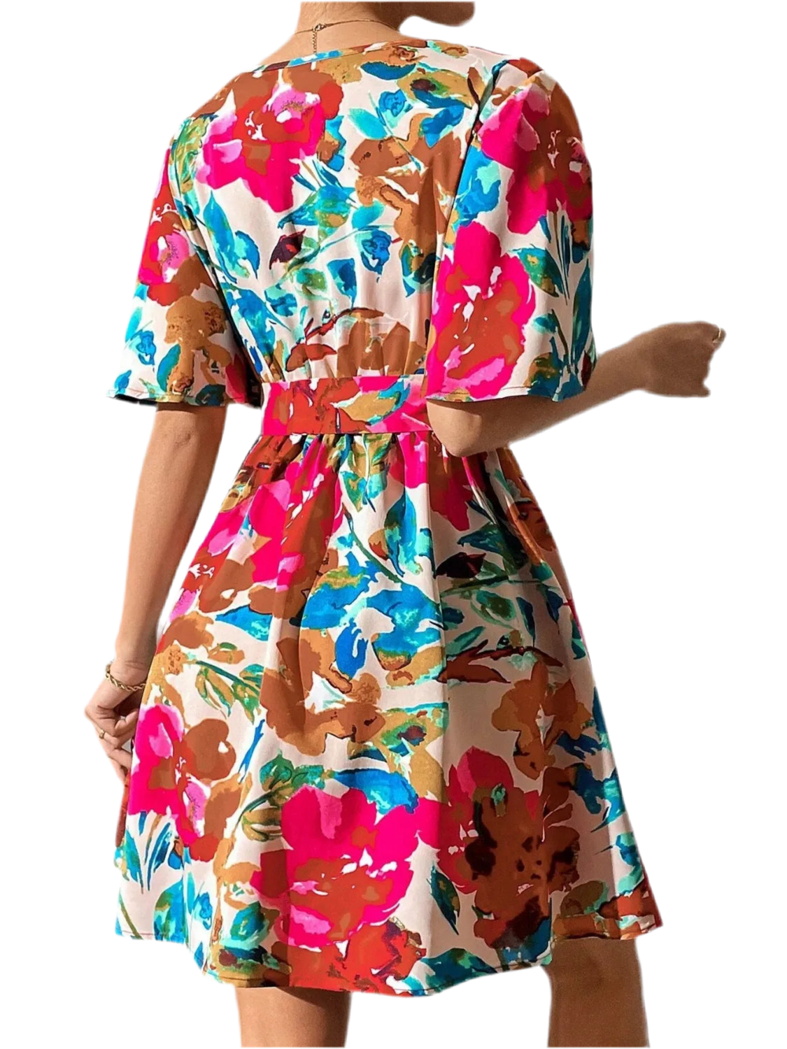 Printed Surplice Short Sleeve Mini Dress