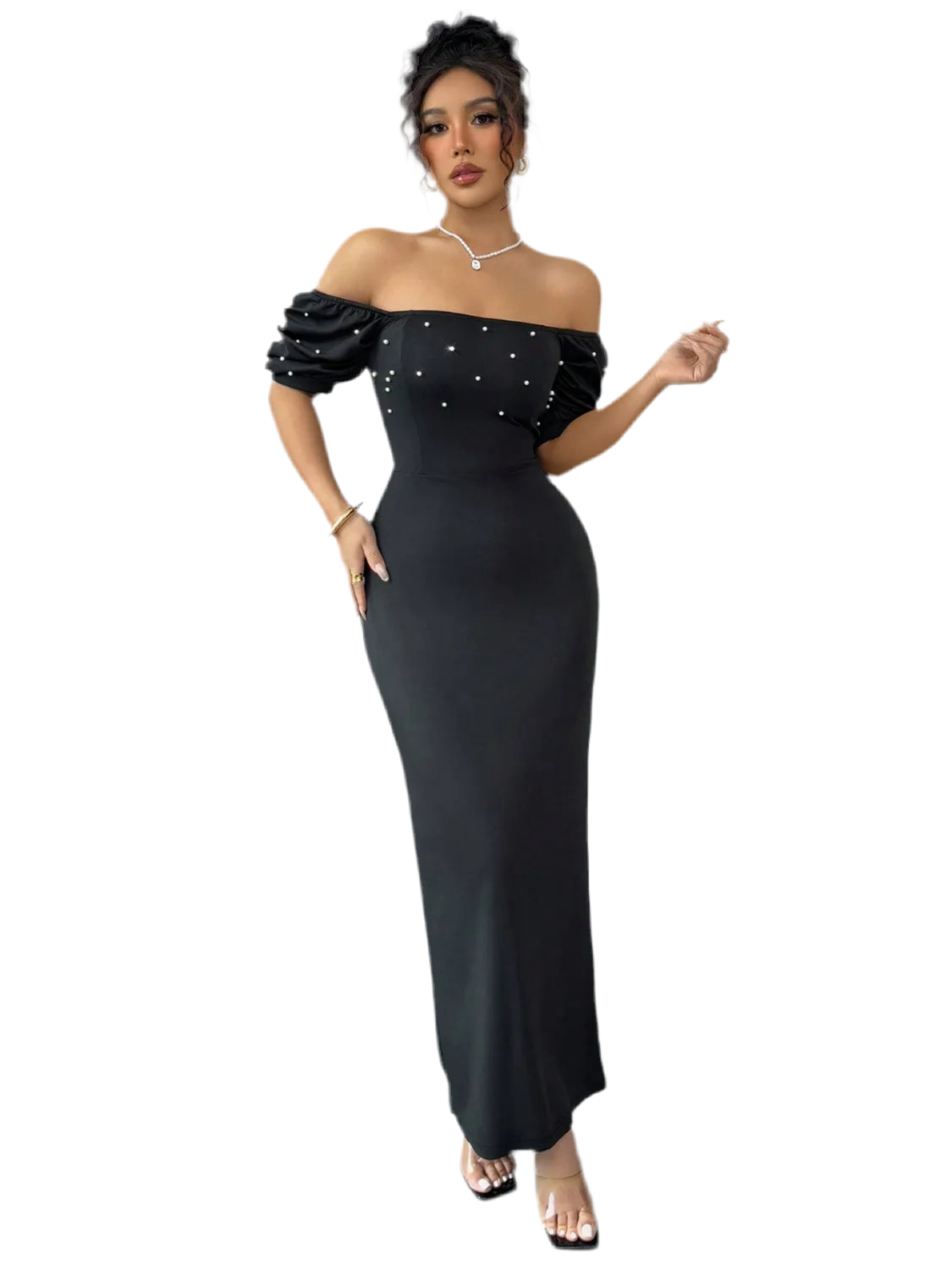 Off Shoulder Short Sleeve Maxi Dress