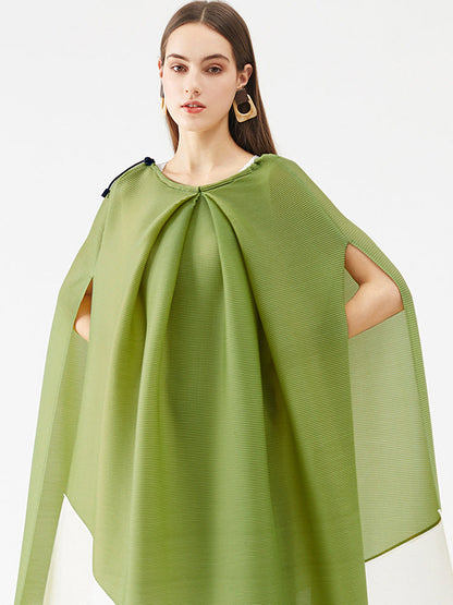 Miyake Style Pleated Dress With Contrast Stitching for Women