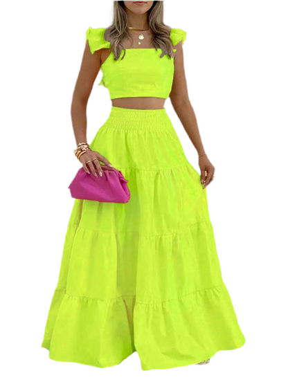 Full Size Ruffled Cami and Tiered Maxi Skirt Set Plus Size