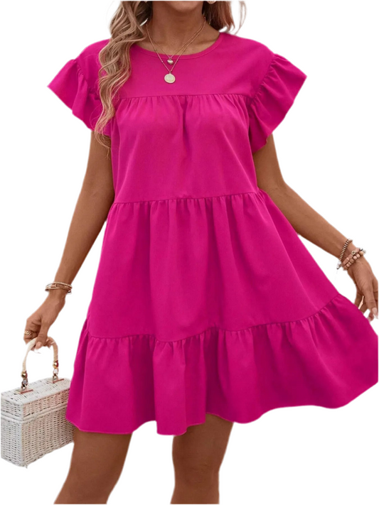 Tiered Ruffled Sleeve Mini Dress