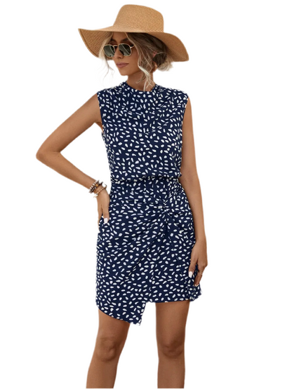 Twisted Printed Sleeveless Mini Dress