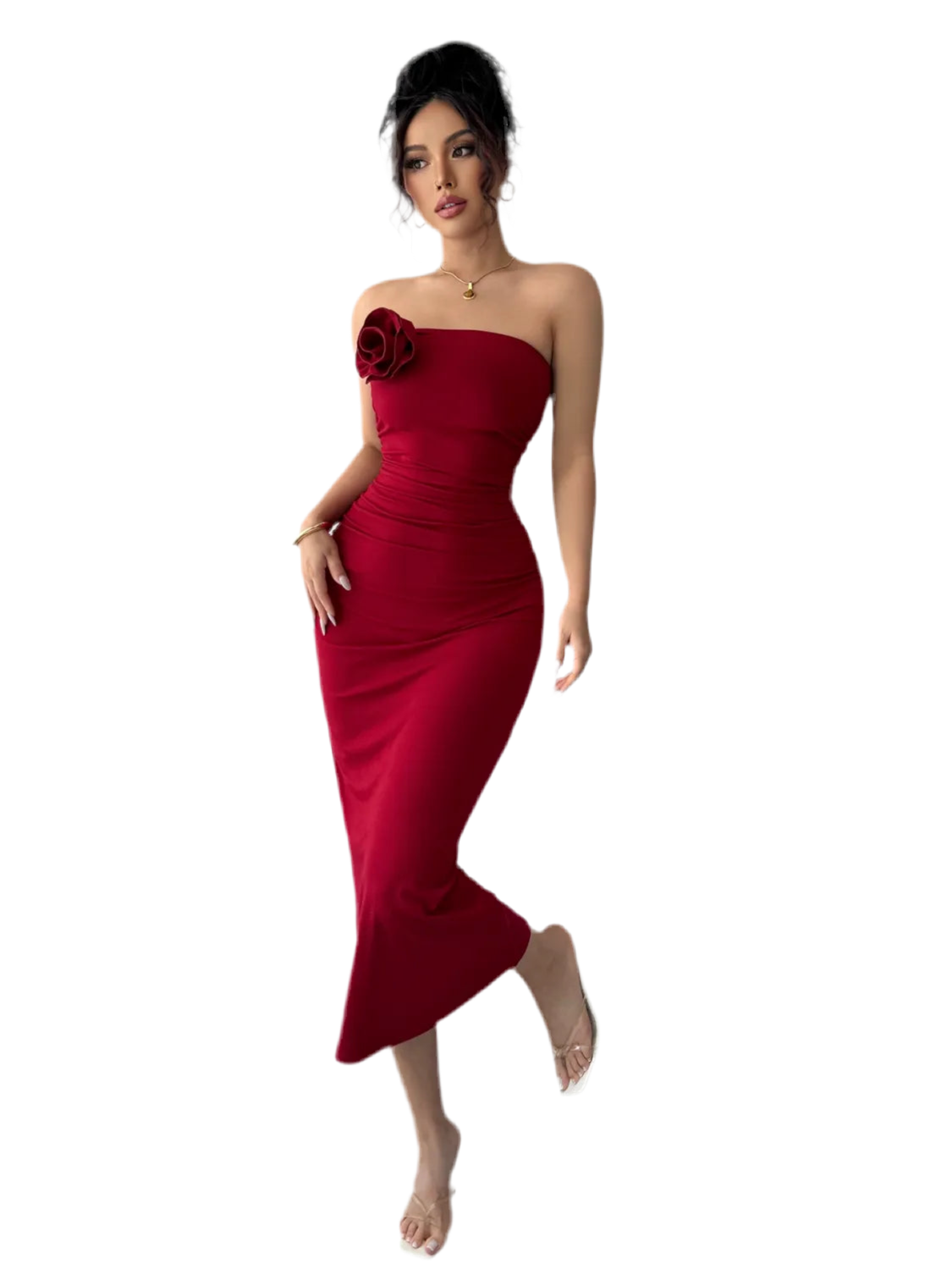 Slit Back Flower Tube Midi Dress