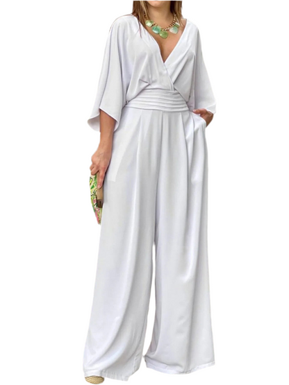 Full Size Wide-Leg Wrap Jumpsuit with Kimono Sleeves Plus Size