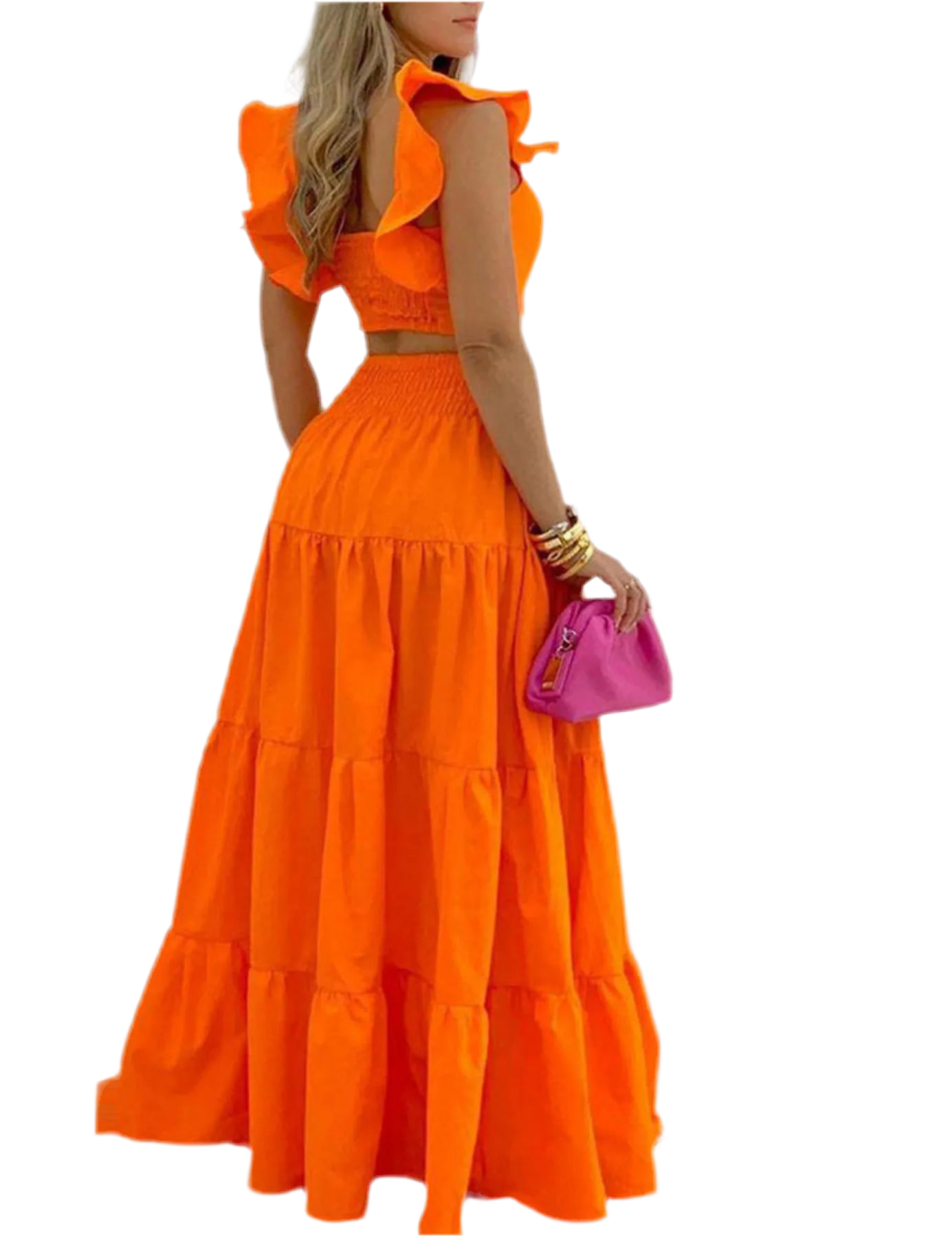 Full Size Ruffled Cami and Tiered Maxi Skirt Set Plus Size