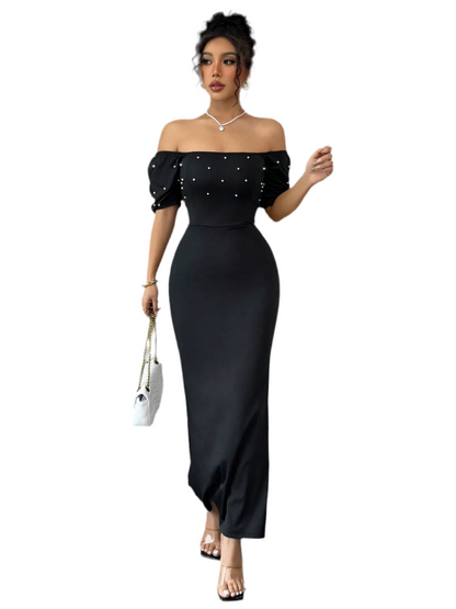 Off Shoulder Short Sleeve Maxi Dress