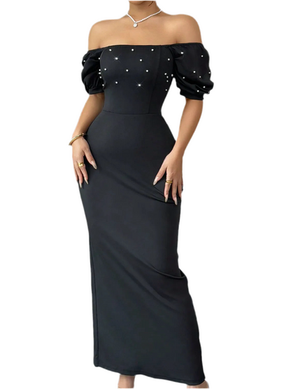Off Shoulder Short Sleeve Maxi Dress
