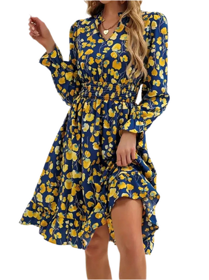 Floral Print Flounce Sleeve Ruffle Hem Dress