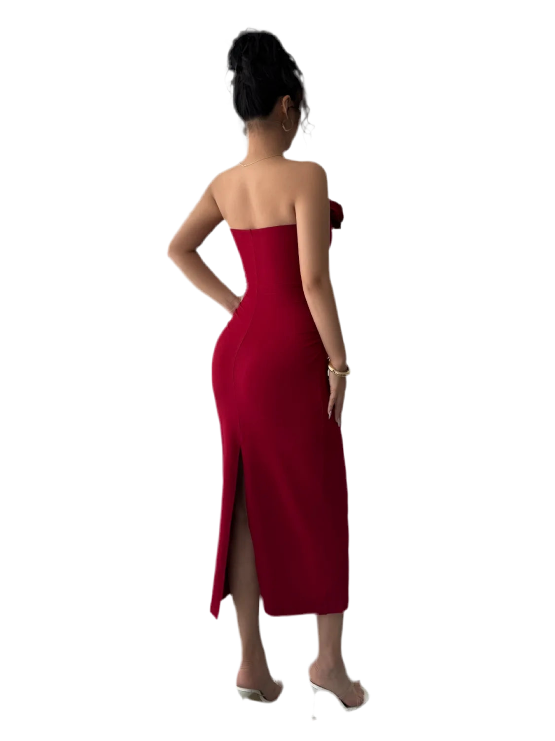 Slit Back Flower Tube Midi Dress