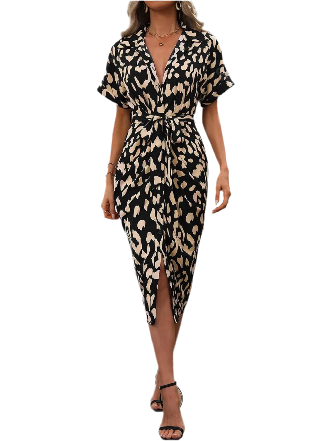 Short Sleeve Tie Waist Dress