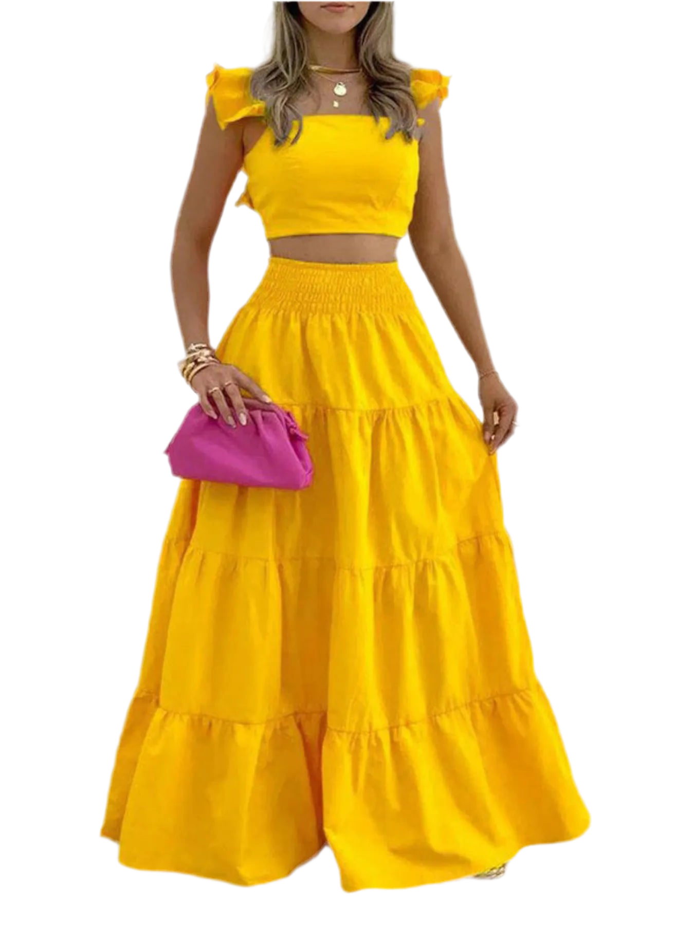 Full Size Ruffled Cami and Tiered Maxi Skirt Set Plus Size