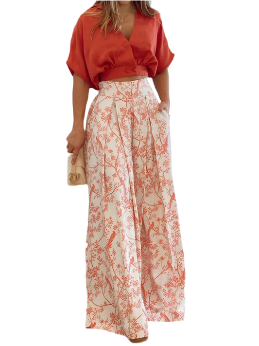 Surplice Top and High Waist Pants Set