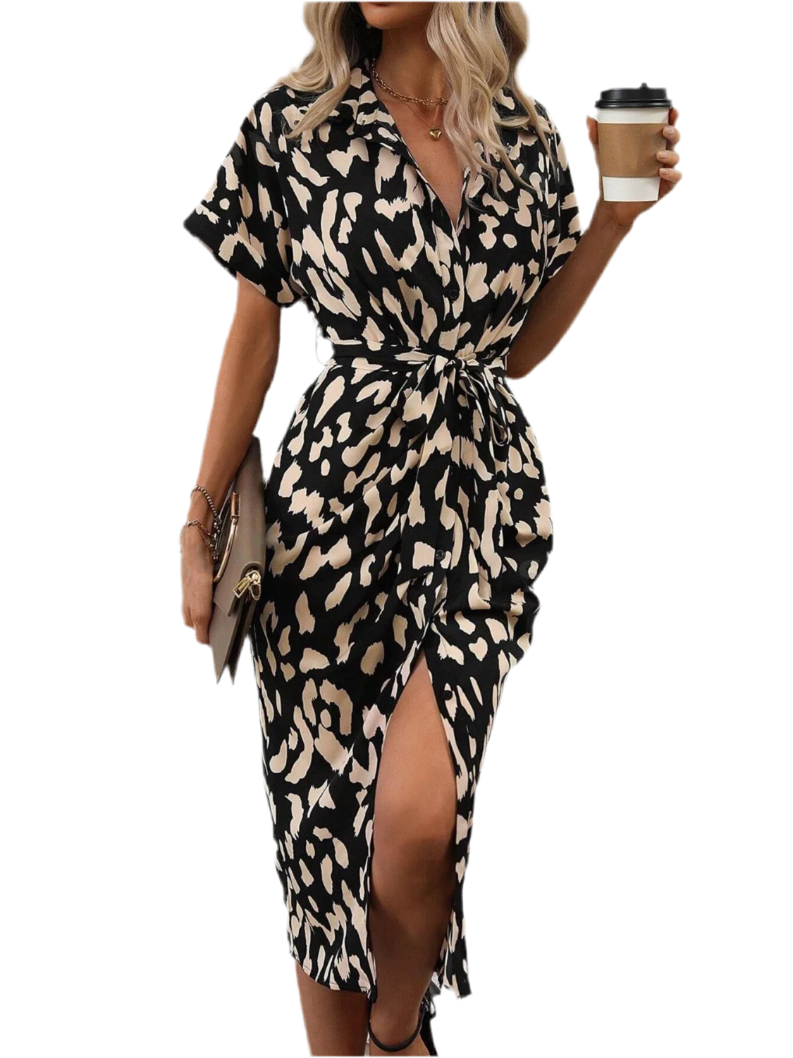 Short Sleeve Tie Waist Dress
