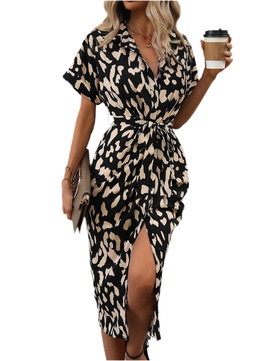 Short Sleeve Tie Waist Dress