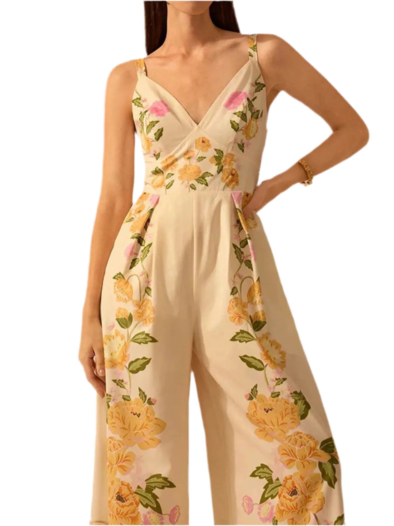 Floral Print Wide-Leg V-Neck Cami Jumpsuit