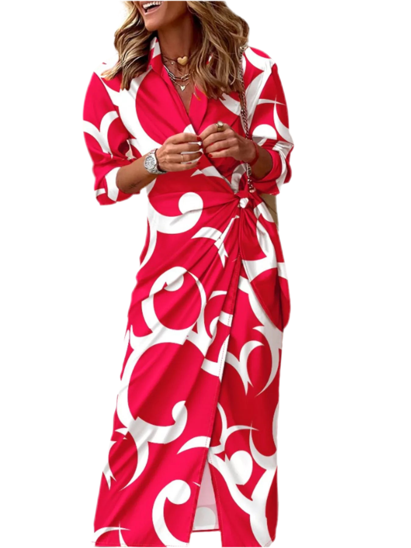 Printed Collared Neck Shirt Dress