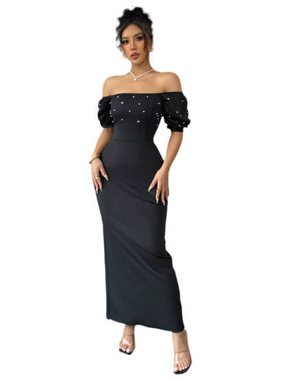 Off Shoulder Short Sleeve Maxi Dress