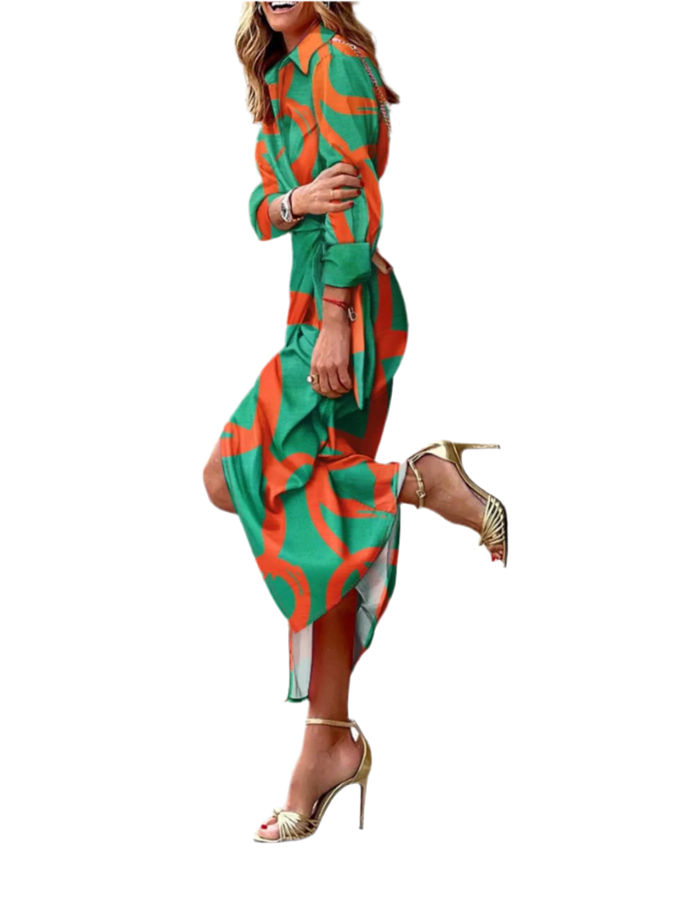 Printed Collared Neck Shirt Dress