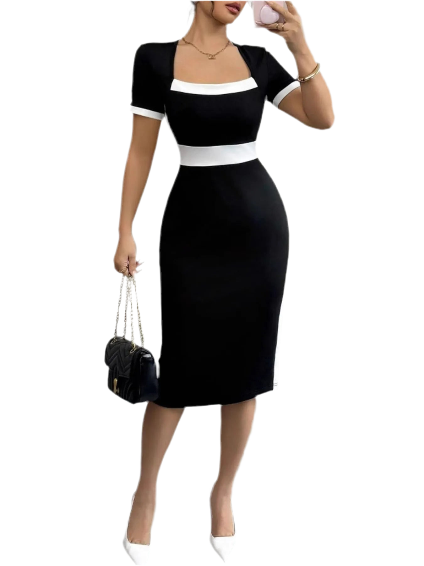 Two-Tone Short Sleeve Bodycon Dress