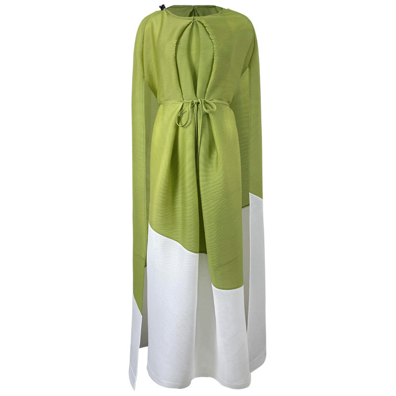 Miyake Style Pleated Dress With Contrast Stitching for Women