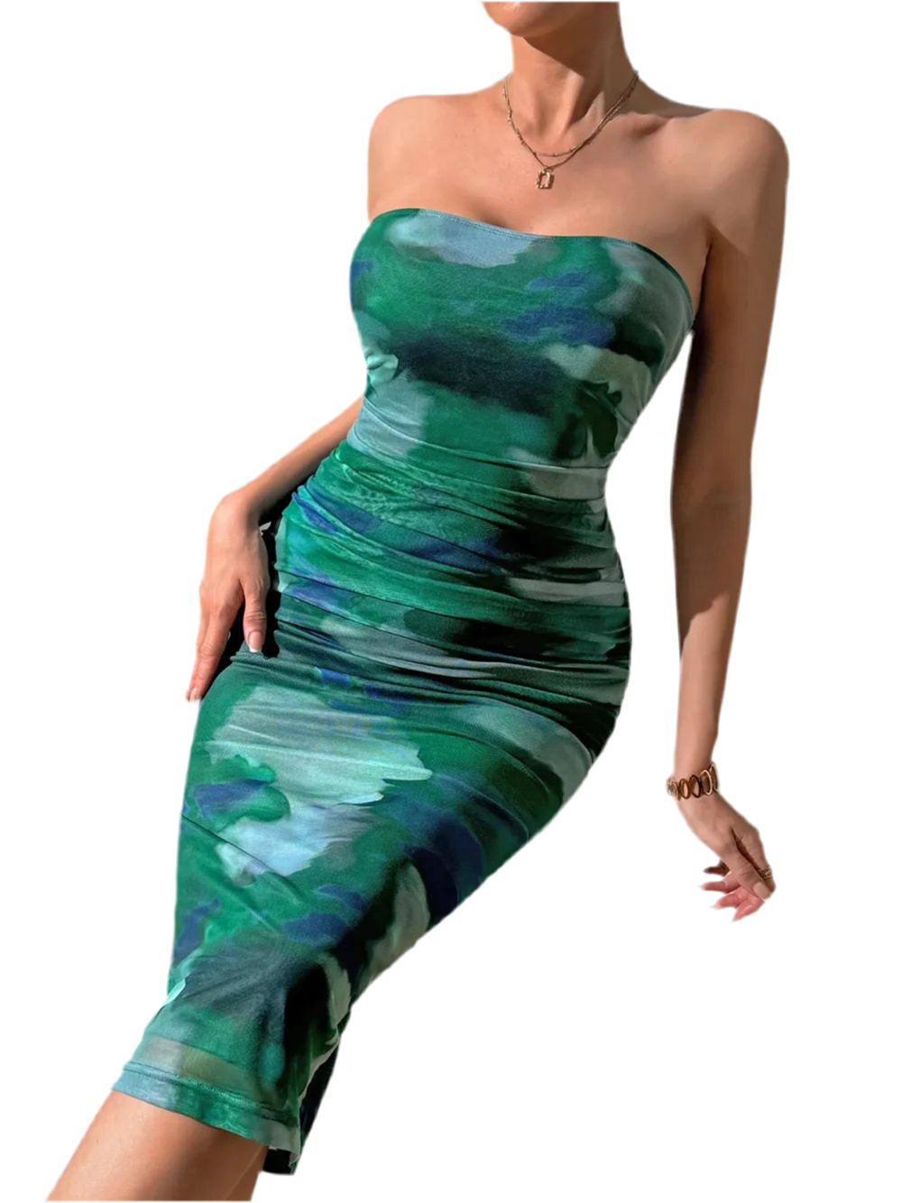Ruched Printed Sleeveless Wrap Dress