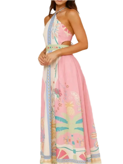Halter Neck Printed Maxi Dress