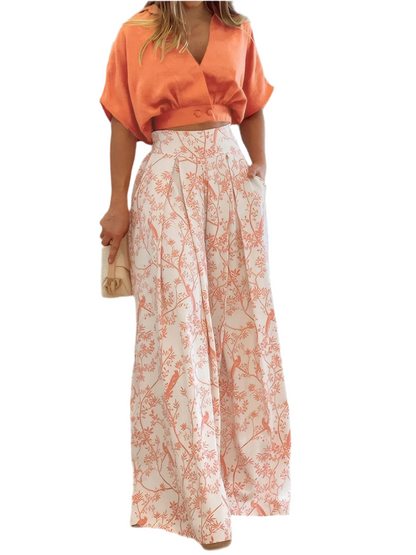 Surplice Top and High Waist Pants Set