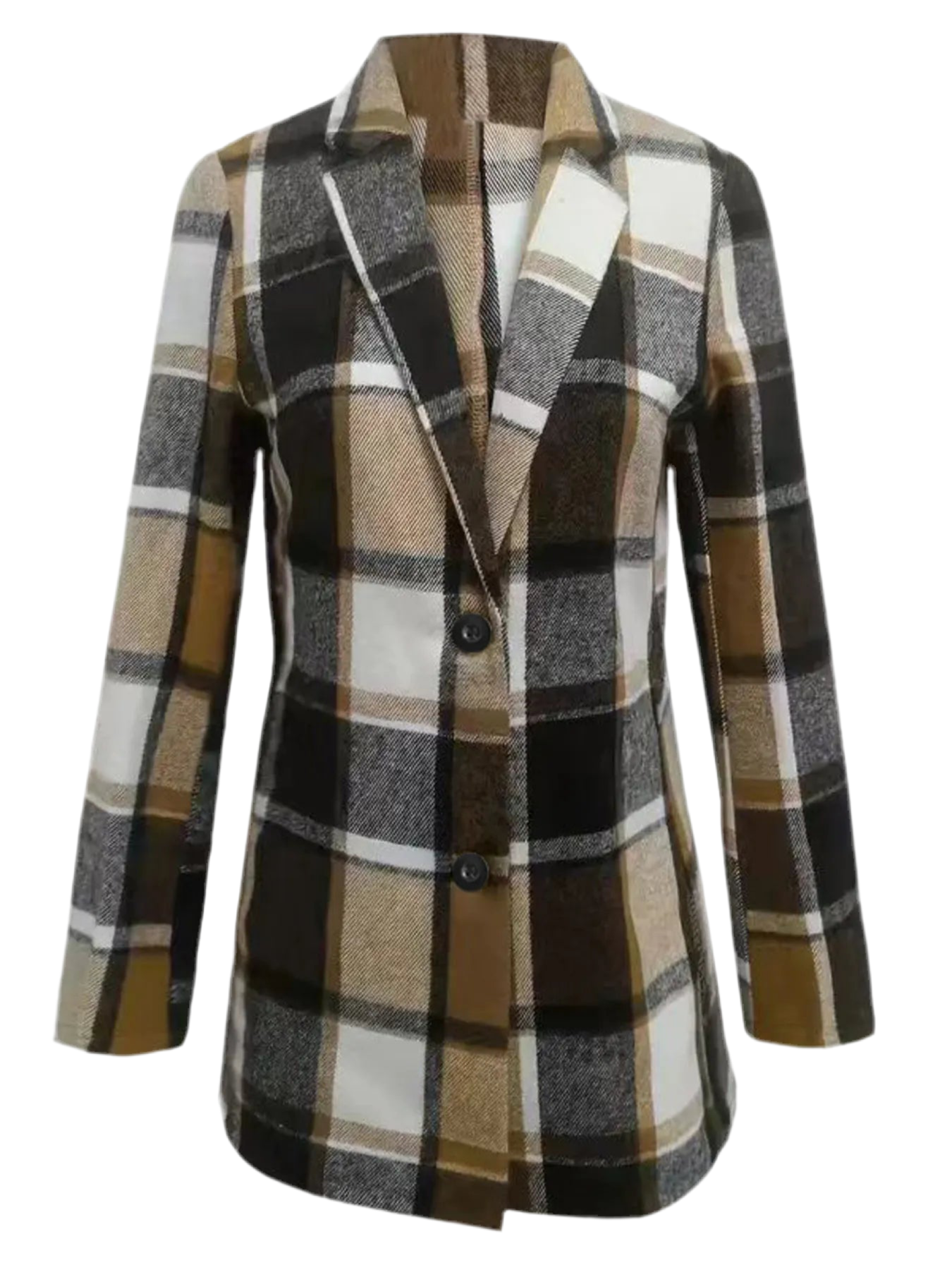 Plaid Lapel Collar Long Sleeve Blazer