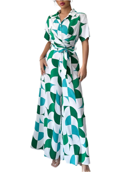 Printed Wide Leg Belted Jumpsuit