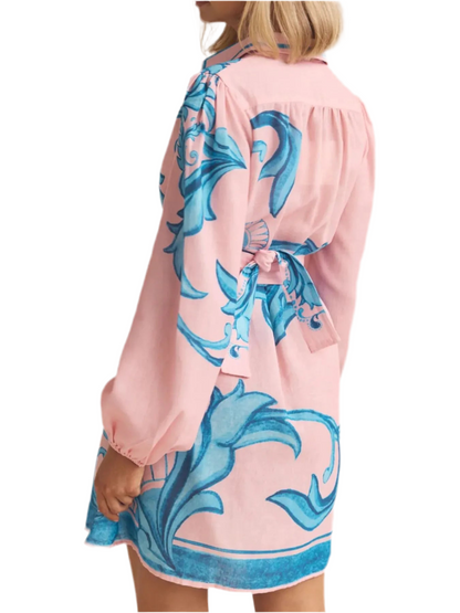 Printed Long Sleeve Shirt Dress