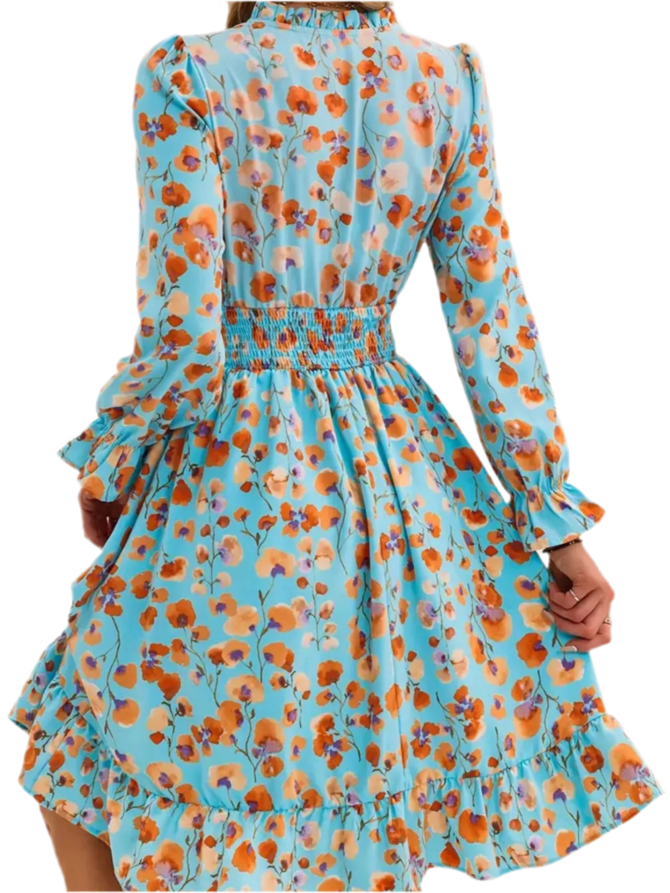 Floral Print Flounce Sleeve Ruffle Hem Dress