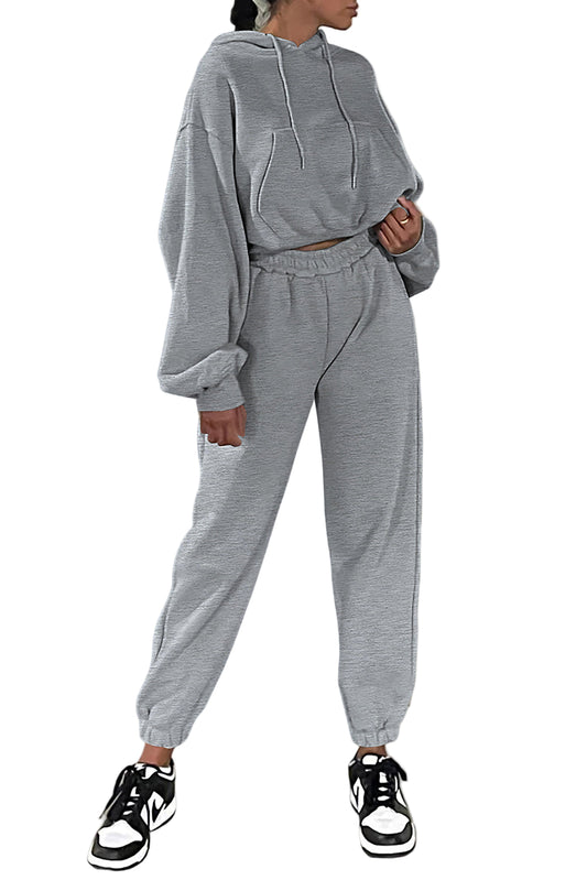 Gray Solid Drop Shoulder Hoodie and Joggers Activewear Set