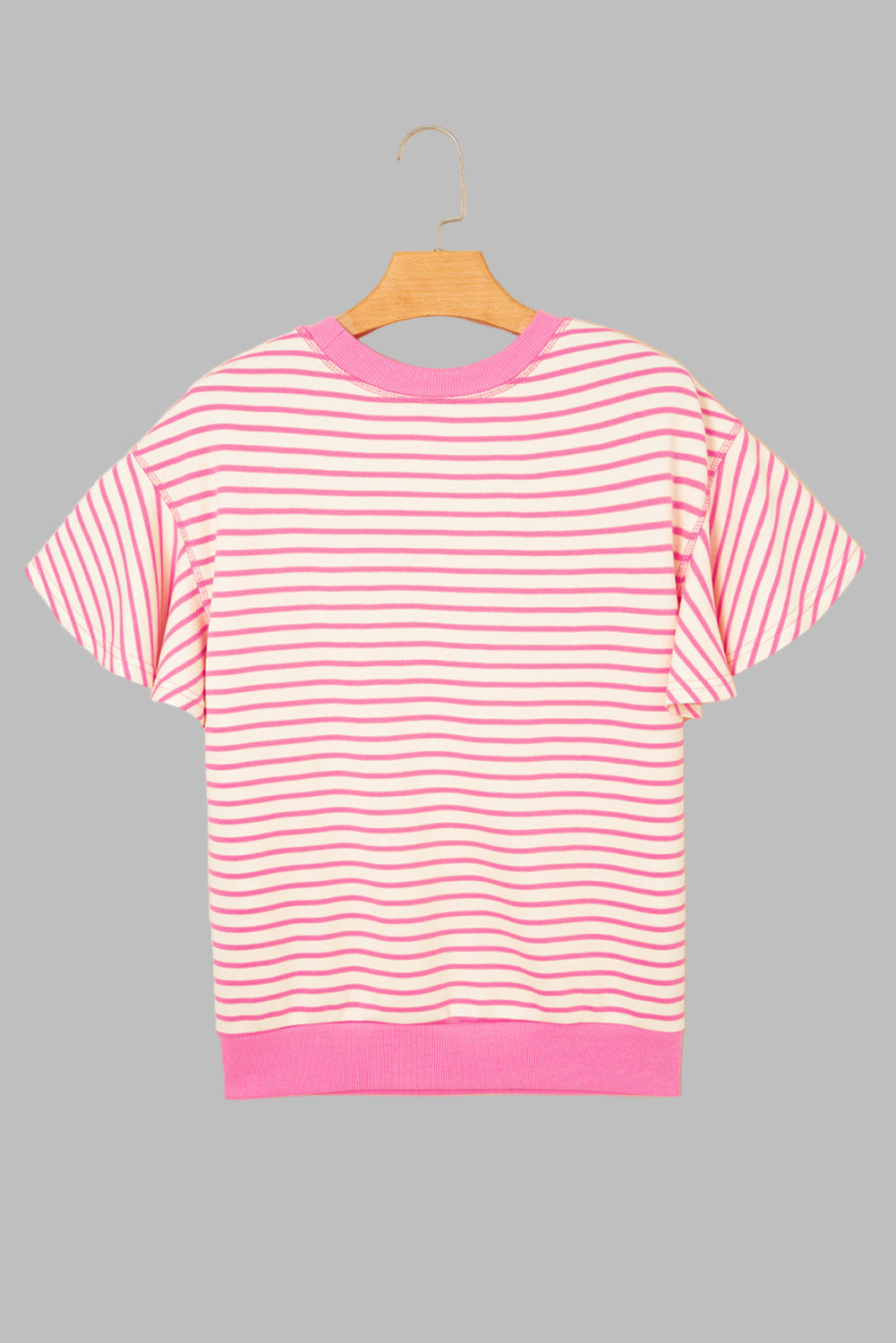 Sachet Pink Contrast Detail Striped Ruffle Short Sleeve Top